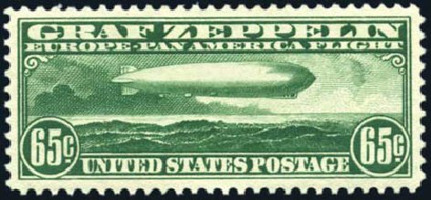 Values of US Stamps Scott Catalog # C13: 1930 65c Air Graf Zeppelin. Harmer-Schau Auction Galleries, Mar 2011, Sale 89, Lot 382