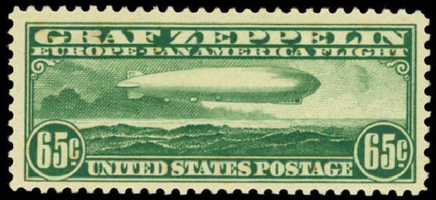 Values of US Stamps Scott Cat. # C13 - 65c 1930 Air Graf Zeppelin. Daniel Kelleher Auctions, Apr 2013, Sale 636, Lot 552