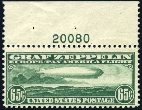 US Stamp Prices Scott Cat. #C13 - 1930 65c Air Graf Zeppelin. Harmer-Schau Auction Galleries, Feb 2010, Sale 84, Lot 1763
