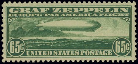 US Stamp Price Scott Catalog # C13: 65c 1930 Air Graf Zeppelin. Daniel Kelleher Auctions, Feb 2013, Sale 634, Lot 363