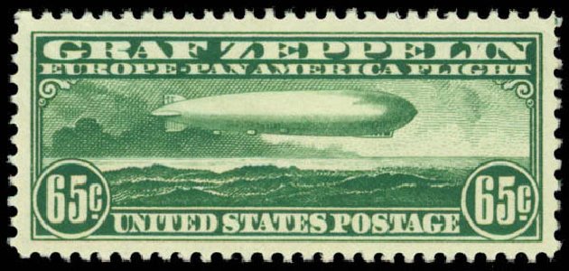 US Stamps Values Scott Cat. # C13 - 65c 1930 Air Graf Zeppelin. Daniel Kelleher Auctions, Apr 2013, Sale 636, Lot 553