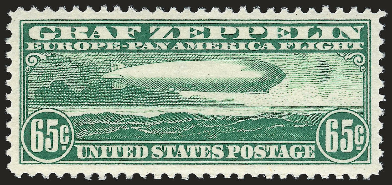 US Stamps Prices Scott Catalog C13 - 65c 1930 Air Graf Zeppelin. Robert Siegel Auction Galleries, Dec 2009, Sale 982, Lot 6043
