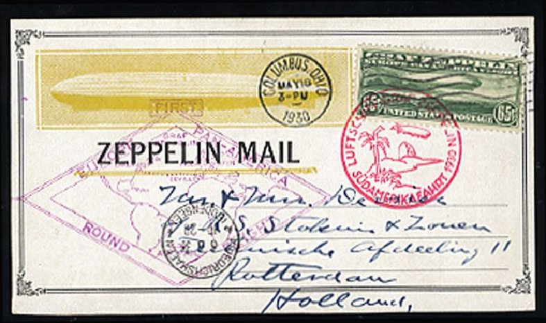 US Stamp Values Scott Catalog C13 - 1930 65c Air Graf Zeppelin. Cherrystone Auctions, Mar 2008, Sale 200803, Lot 346