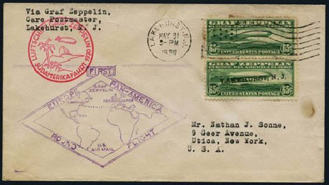 Value of US Stamp Scott Catalogue C13: 65c 1930 Air Graf Zeppelin. Harmer-Schau Auction Galleries, Oct 2011, Sale 91, Lot 336