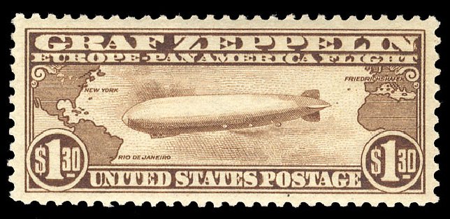 US Stamps Prices Scott C14: US$1.30 1930 Air Graf Zeppelin. Cherrystone Auctions, Mar 2009, Sale 200903, Lot 257