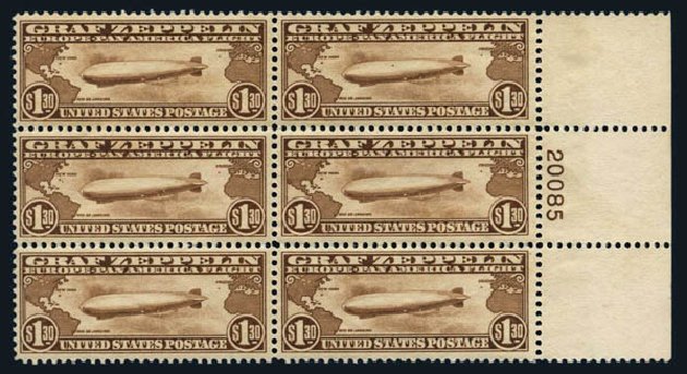 US Stamps Prices Scott Catalogue C14: 1930 US$1.30 Air Graf Zeppelin. Harmer-Schau Auction Galleries, Aug 2014, Sale 102, Lot 2157