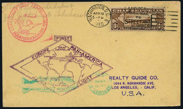US Stamps Values Scott Catalogue C14 - US$1.30 1930 Air Graf Zeppelin. Harmer-Schau Auction Galleries, Nov 2014, Sale 103, Lot 167