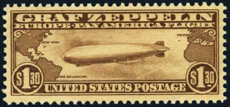 Price of US Stamps Scott Catalogue #C14: 1930 US$1.30 Air Graf Zeppelin. Harmer-Schau Auction Galleries, Aug 2012, Sale 94, Lot 1727