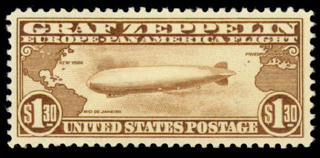 Price of US Stamp Scott C14 - US$1.30 1930 Air Graf Zeppelin. Daniel Kelleher Auctions, Sep 2013, Sale 639, Lot 457