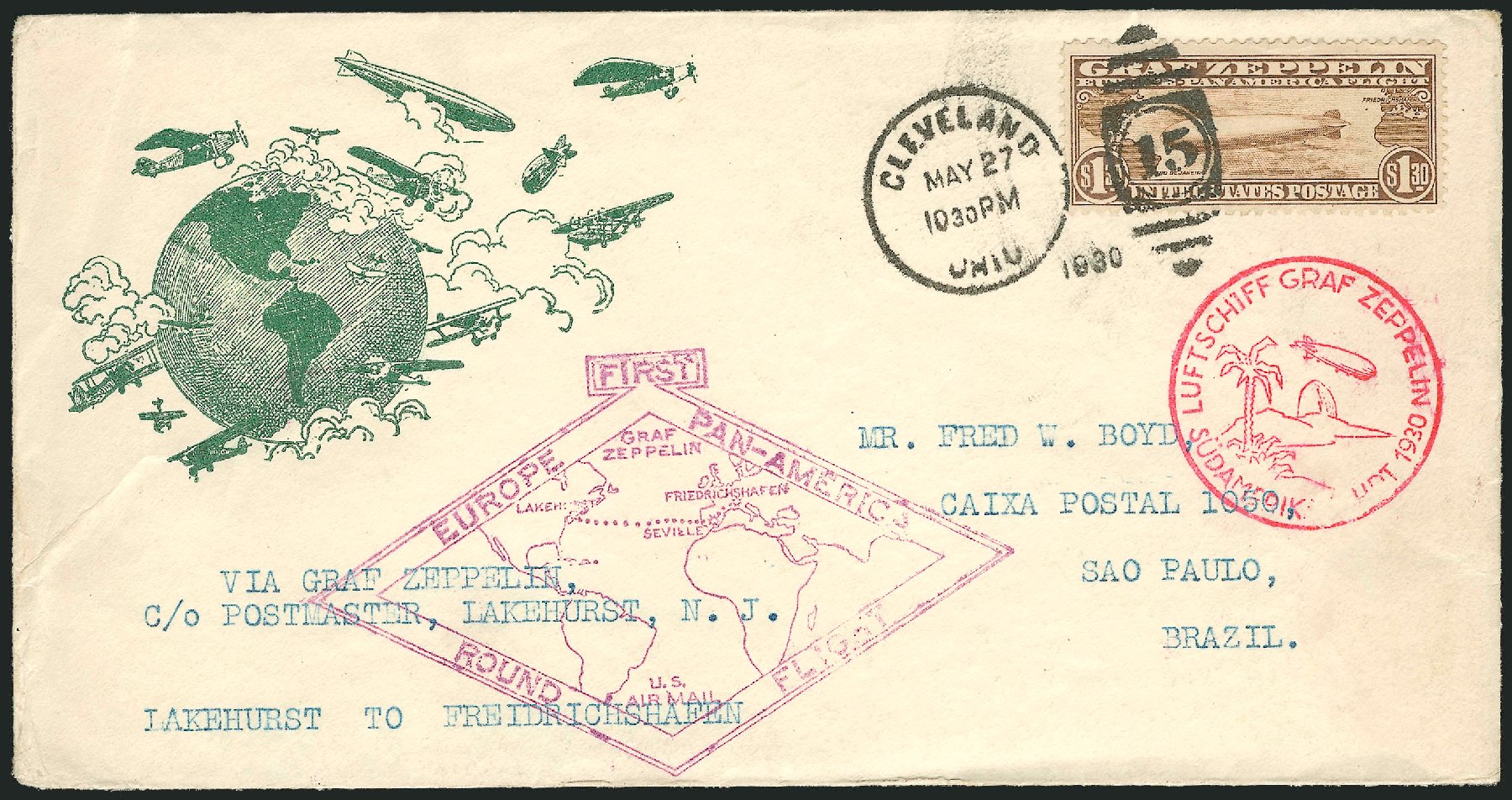 US Stamp Price Scott Cat. #C14 - 1930 US$1.30 Air Graf Zeppelin. Robert Siegel Auction Galleries, Dec 2010, Sale 1003, Lot 5087