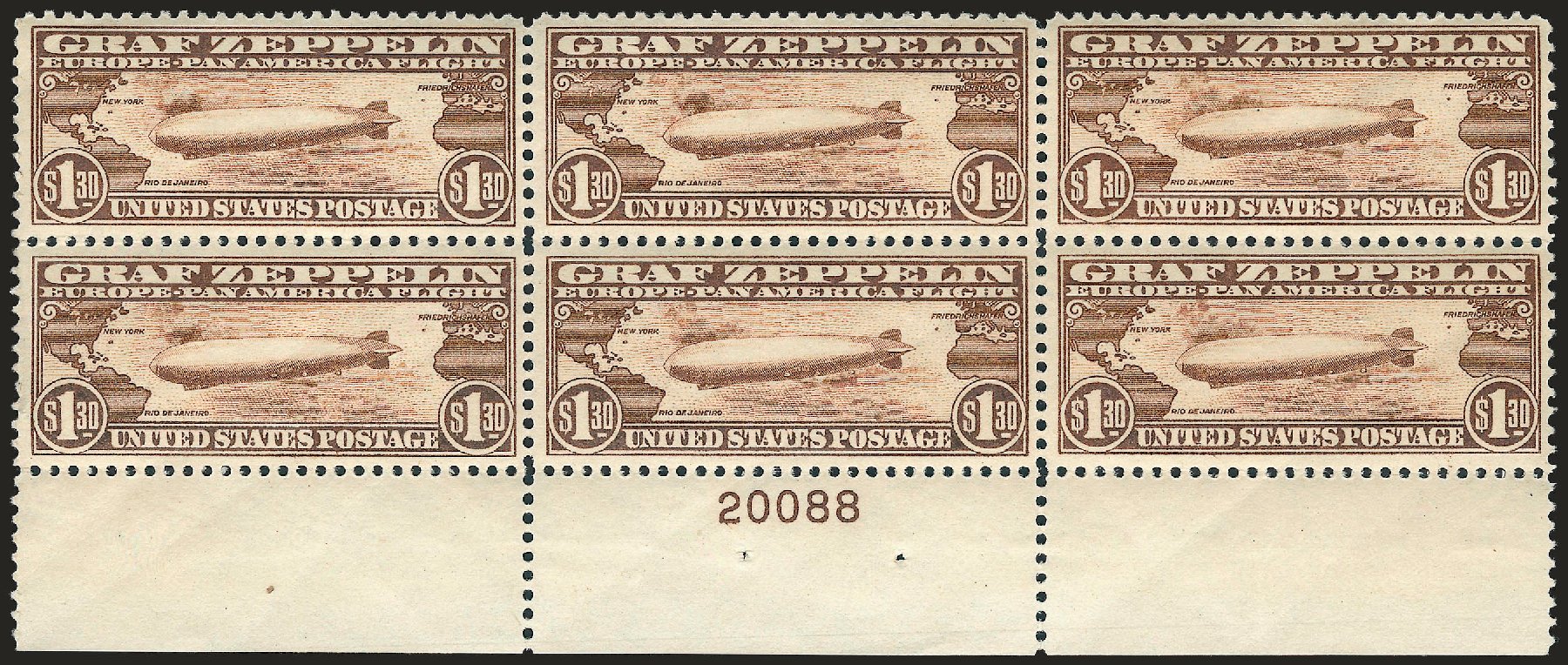 US Stamp Values Scott Catalogue C14 - 1930 US$1.30 Air Graf Zeppelin. Robert Siegel Auction Galleries, Apr 2009, Sale 971, Lot 1947