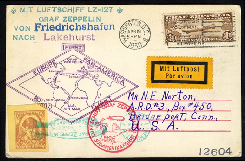 Value of US Stamp Scott Cat. C14 - 1930 US$1.30 Air Graf Zeppelin. Cherrystone Auctions, Nov 2013, Sale 201311, Lot 178