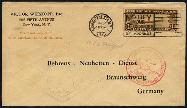 US Stamps Prices Scott #C14 - 1930 US$1.30 Air Graf Zeppelin. Harmer-Schau Auction Galleries, Nov 2014, Sale 103, Lot 168
