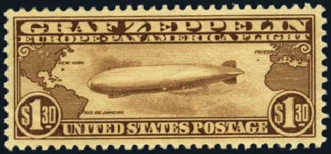 US Stamps Value Scott Catalog #C14 - US$1.30 1930 Air Graf Zeppelin. Harmer-Schau Auction Galleries, Aug 2012, Sale 94, Lot 1728