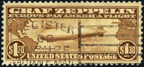 Costs of US Stamp Scott Cat. C14: US$1.30 1930 Air Graf Zeppelin. Harmer-Schau Auction Galleries, Jan 2013, Sale 96, Lot 678