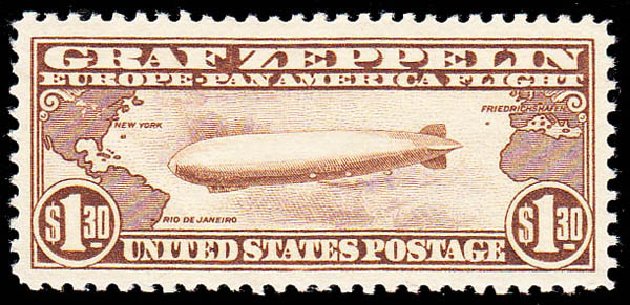Price of US Stamps Scott Cat. #C14 - 1930 US$1.30 Air Graf Zeppelin. Daniel Kelleher Auctions, May 2014, Sale 652, Lot 838