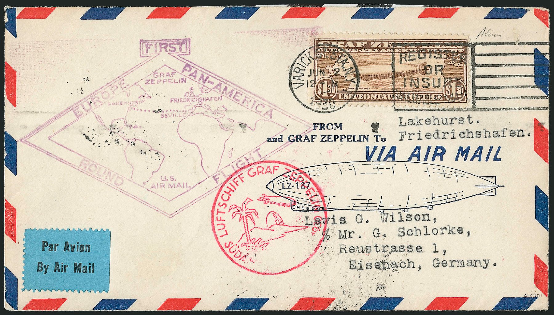 US Stamp Values Scott Catalogue # C14 - US$1.30 1930 Air Graf Zeppelin. Robert Siegel Auction Galleries, Dec 2010, Sale 1003, Lot 5088