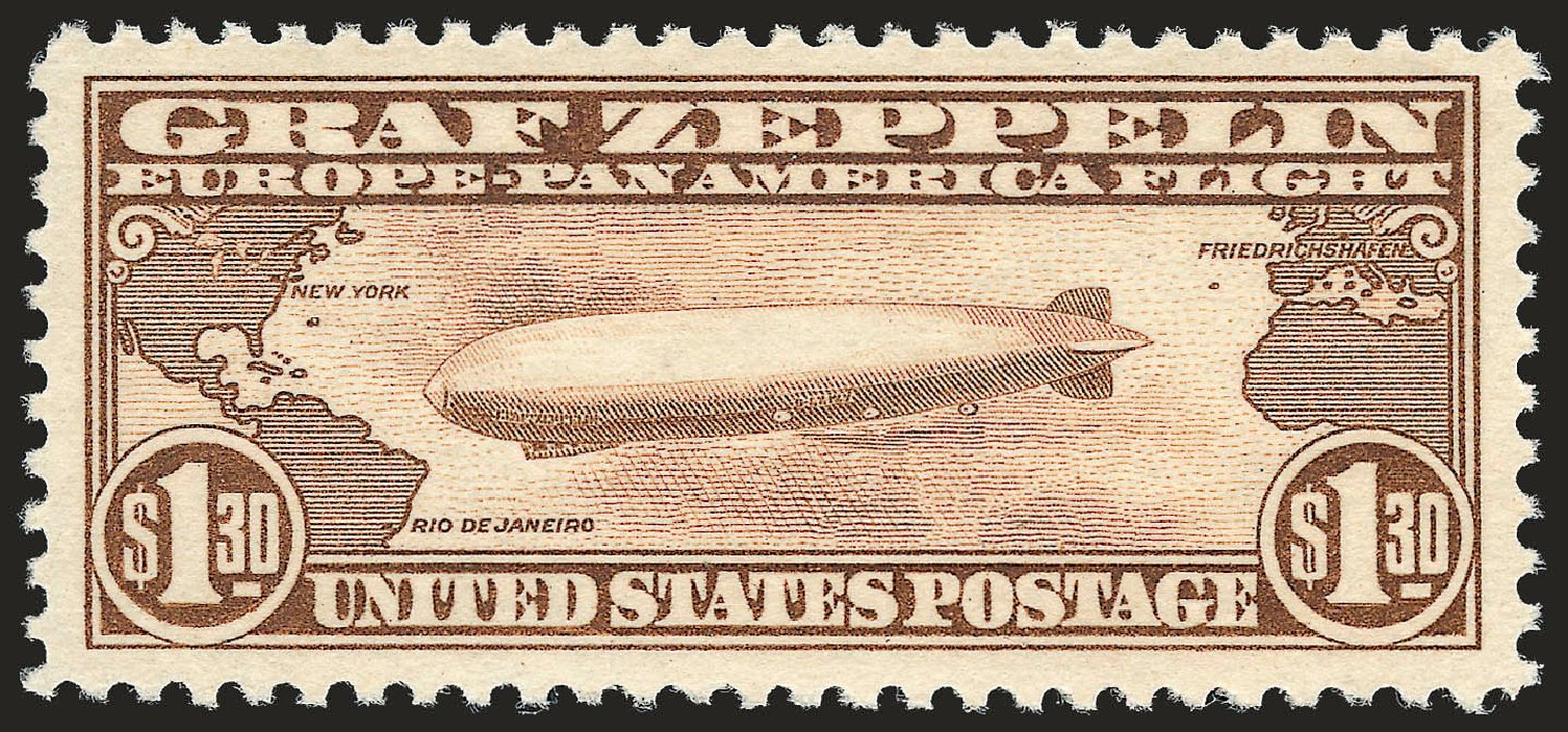 US Stamps Values Scott Catalog # C14 - 1930 US$1.30 Air Graf Zeppelin. Robert Siegel Auction Galleries, Sep 2008, Sale 962, Lot 2958