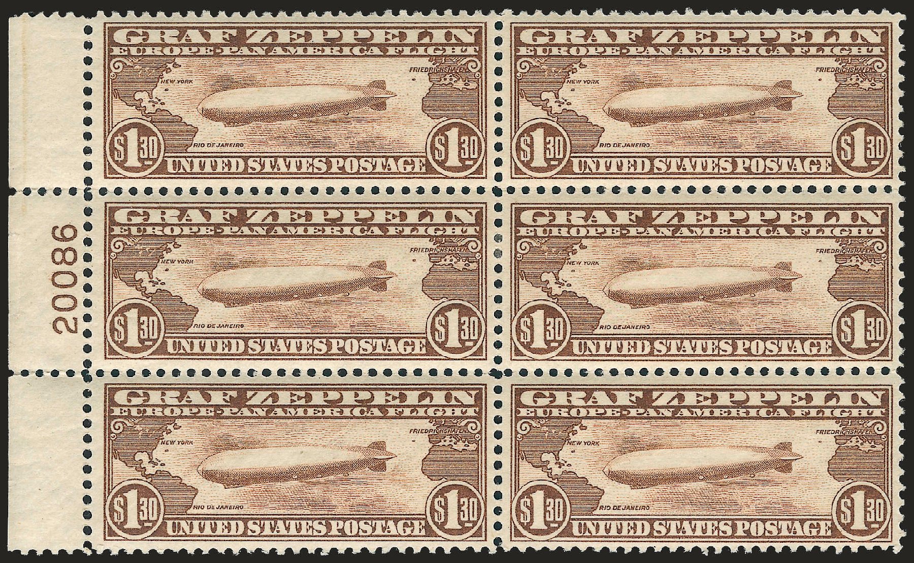 Cost of US Stamps Scott C14 - US$1.30 1930 Air Graf Zeppelin. Robert Siegel Auction Galleries, Apr 2009, Sale 971, Lot 1938