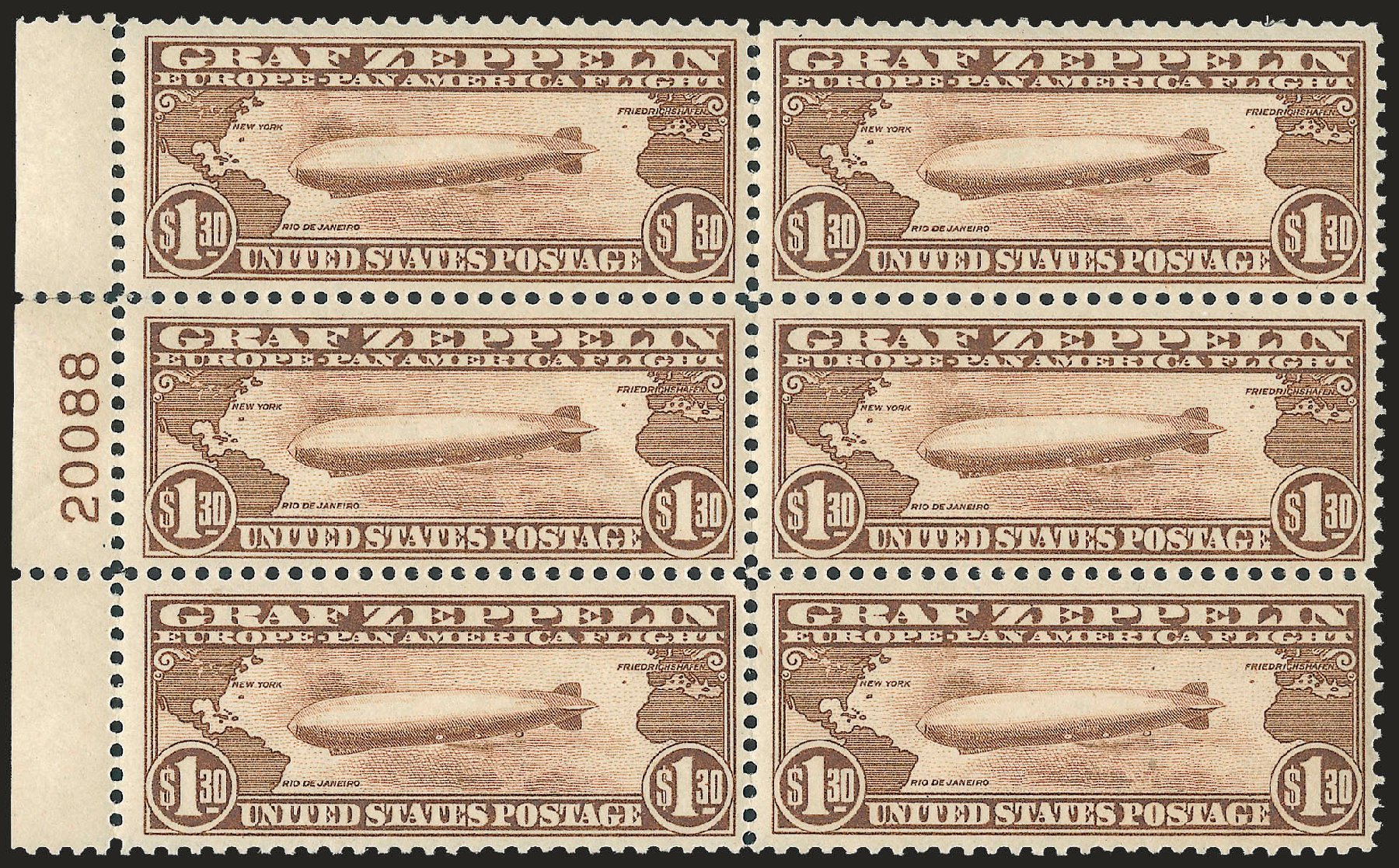 Cost of US Stamps Scott Cat. #C14: 1930 US$1.30 Air Graf Zeppelin. Robert Siegel Auction Galleries, Apr 2009, Sale 971, Lot 1948