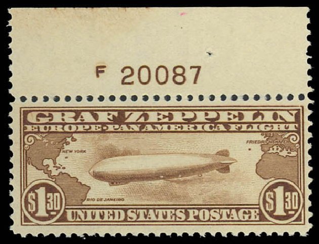 Prices of US Stamps Scott Catalogue C14: 1930 US$1.30 Air Graf Zeppelin. Daniel Kelleher Auctions, Oct 2012, Sale 632, Lot 1489