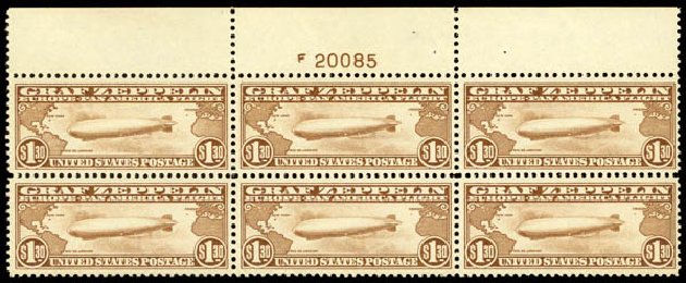 US Stamp Prices Scott Catalog C14 - US$1.30 1930 Air Graf Zeppelin. Daniel Kelleher Auctions, Mar 2013, Sale 635, Lot 779