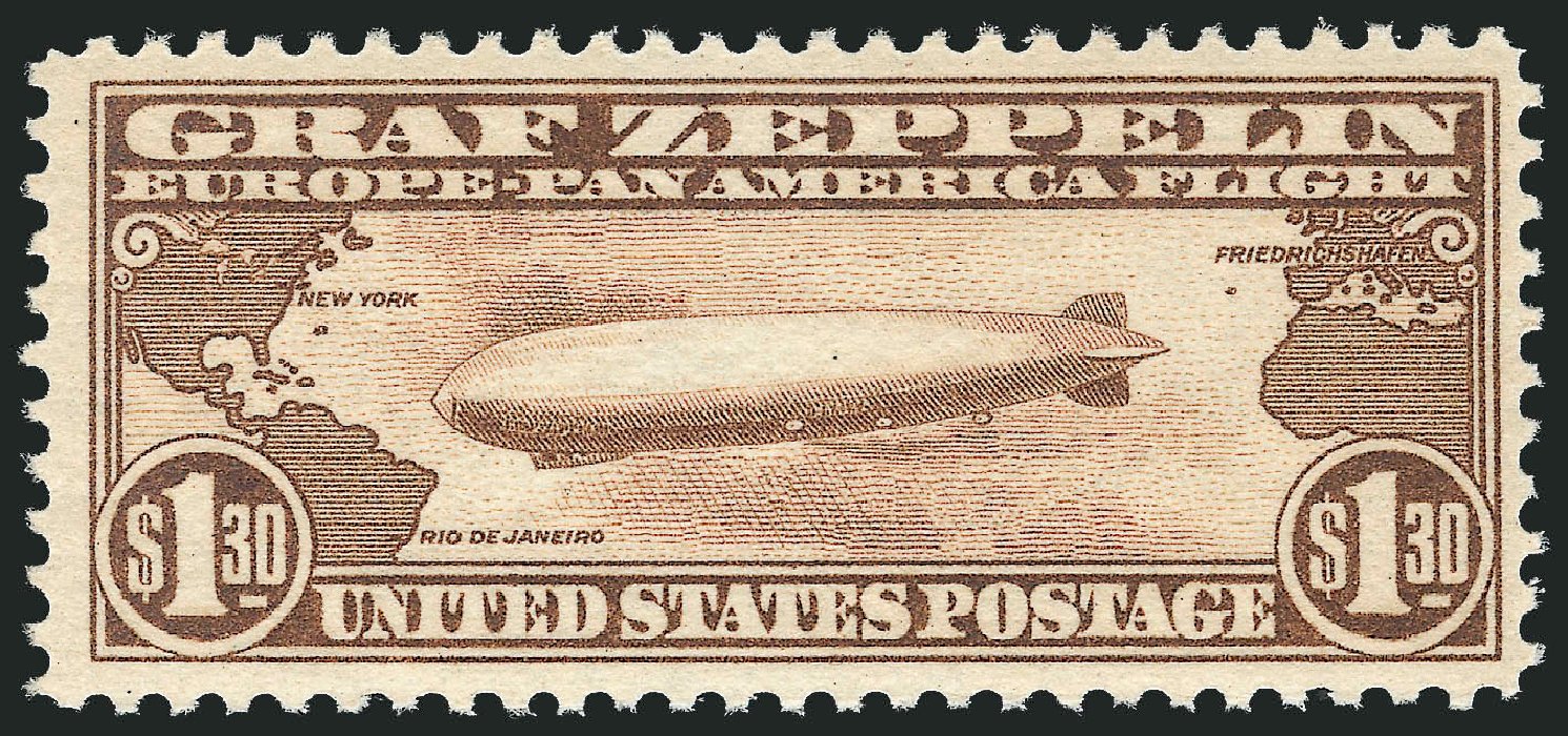 Values of US Stamps Scott #C14: US$1.30 1930 Air Graf Zeppelin. Robert Siegel Auction Galleries, Oct 2011, Sale 1014, Lot 2189