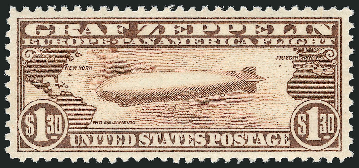Cost of US Stamps Scott Cat. # C14 - US$1.30 1930 Air Graf Zeppelin. Robert Siegel Auction Galleries, Nov 2013, Sale 1061, Lot 4069