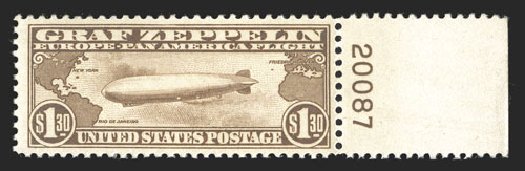 US Stamps Value Scott Cat. #C14: 1930 US$1.30 Air Graf Zeppelin. Spink Shreves Galleries, Jul 2012, Sale 140, Lot 349