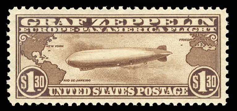 Values of US Stamps Scott C14: 1930 US$1.30 Air Graf Zeppelin. Cherrystone Auctions, Dec 2011, Sale 201112, Lot 20
