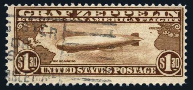 US Stamps Prices Scott Cat. #C14 - US$1.30 1930 Air Graf Zeppelin. Harmer-Schau Auction Galleries, Aug 2014, Sale 102, Lot 2160