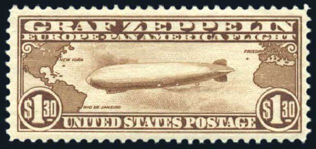 US Stamp Prices Scott Cat. # C14 - US$1.30 1930 Air Graf Zeppelin. Harmer-Schau Auction Galleries, Jun 2008, Sale 78, Lot 1720