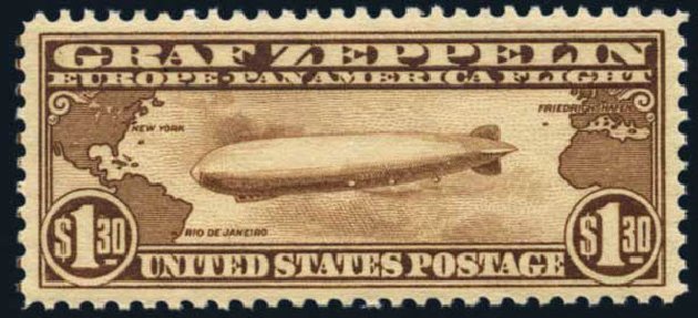 US Stamp Value Scott C14 - 1930 US$1.30 Air Graf Zeppelin. Harmer-Schau Auction Galleries, Oct 2013, Sale 99, Lot 250