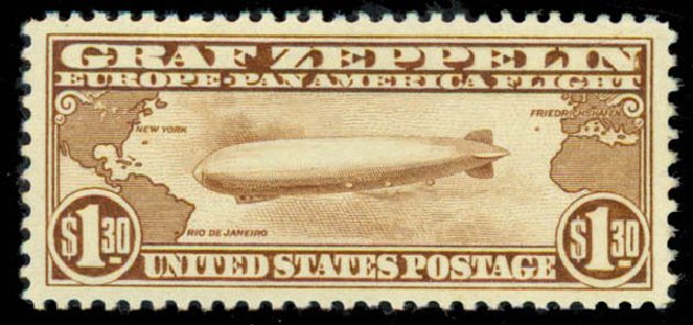 Price of US Stamps Scott Catalog # C14: 1930 US$1.30 Air Graf Zeppelin. Daniel Kelleher Auctions, Sep 2013, Sale 639, Lot 3750