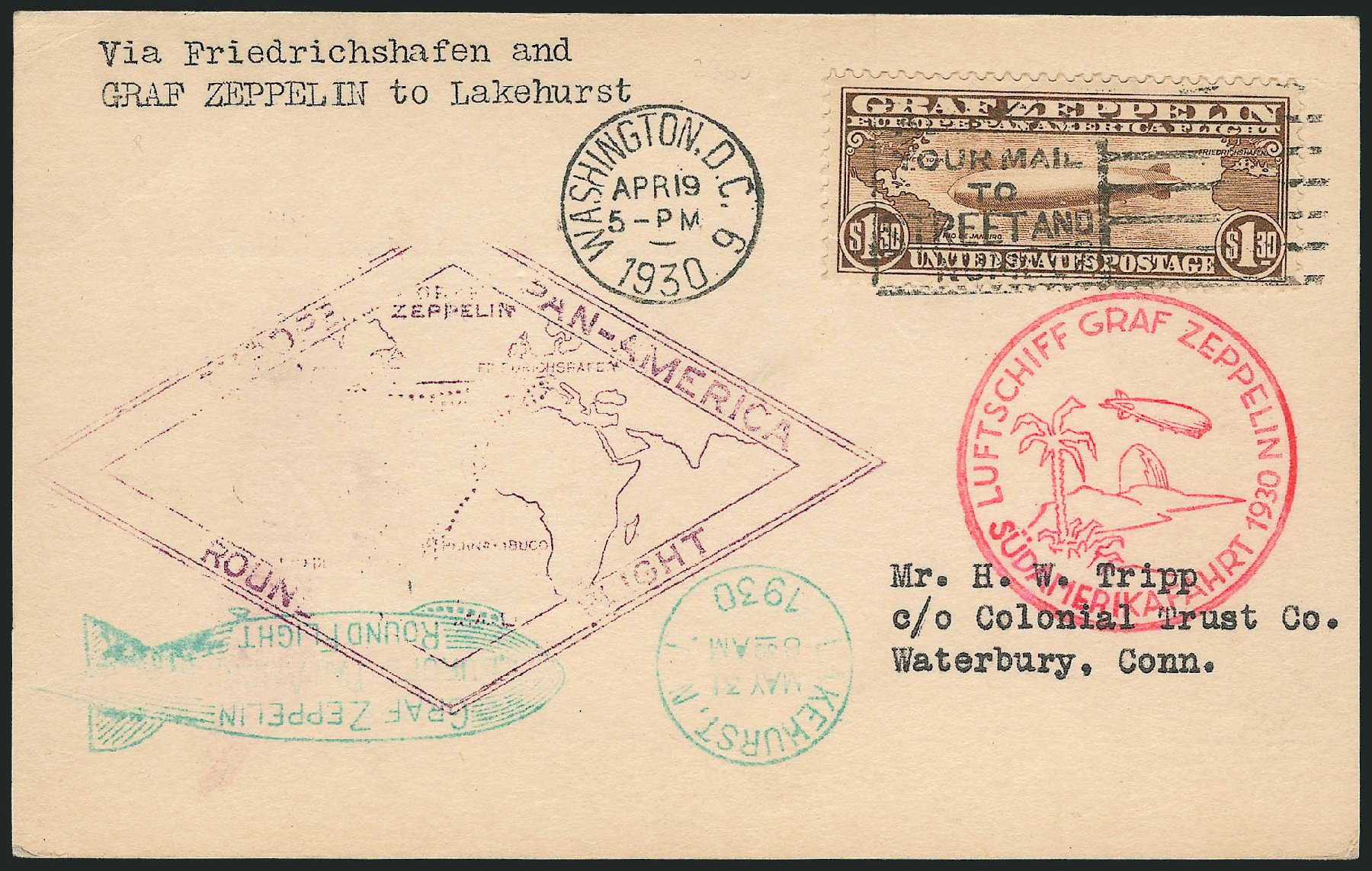 Values of US Stamp Scott Catalog #C14: US$1.30 1930 Air Graf Zeppelin. Robert Siegel Auction Galleries, Dec 2010, Sale 1003, Lot 5090