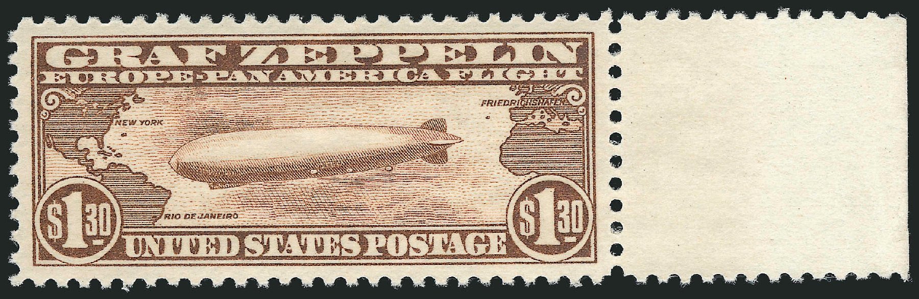 US Stamp Values Scott Catalog #C14: US$1.30 1930 Air Graf Zeppelin. Robert Siegel Auction Galleries, Sep 2009, Sale 976, Lot 2240