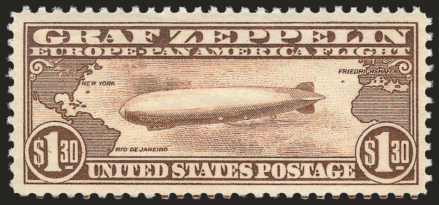 Values of US Stamp Scott Catalogue # C14: 1930 US$1.30 Air Graf Zeppelin. Robert Siegel Auction Galleries, Dec 2009, Sale 982, Lot 6050