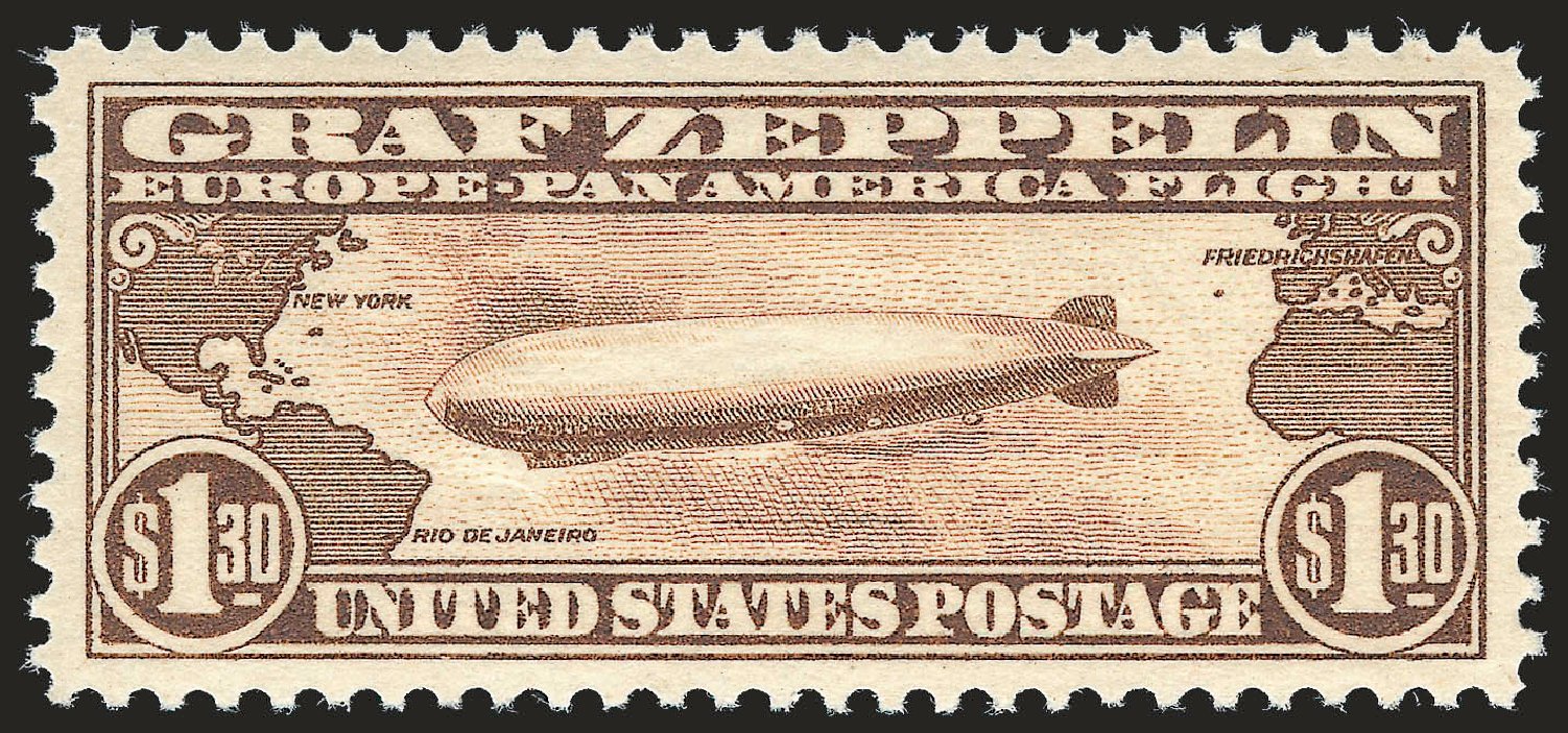 Costs of US Stamps Scott Cat. #C14 - 1930 US$1.30 Air Graf Zeppelin. Robert Siegel Auction Galleries, Apr 2010, Sale 984, Lot 1070