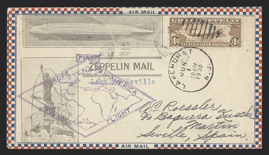 Values of US Stamp Scott Catalog # C14 - US$1.30 1930 Air Graf Zeppelin. Spink Shreves Galleries, Jul 2012, Sale 140, Lot 360