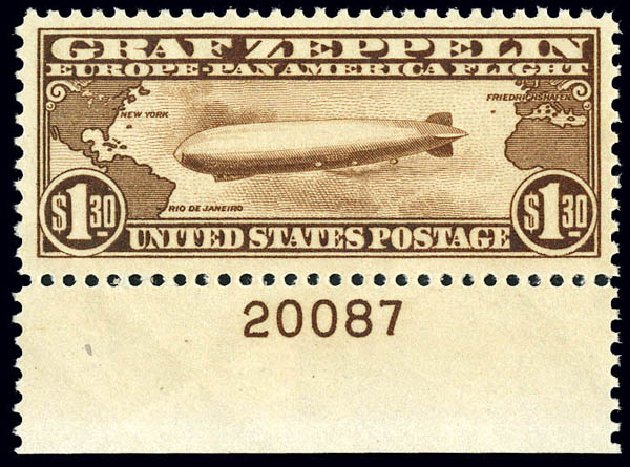 US Stamps Value Scott Cat. # C14 - US$1.30 1930 Air Graf Zeppelin. Matthew Bennett International, Dec 2008, Sale 330, Lot 1901