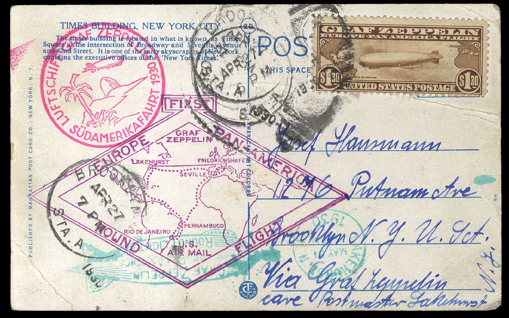 US Stamp Price Scott Catalog C14 - 1930 US$1.30 Air Graf Zeppelin. Cherrystone Auctions, Apr 2011, Sale 201104, Lot 1051
