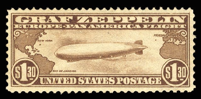 US Stamps Values Scott Catalogue # C14 - 1930 US$1.30 Air Graf Zeppelin. Cherrystone Auctions, Dec 2011, Sale 201112, Lot 21