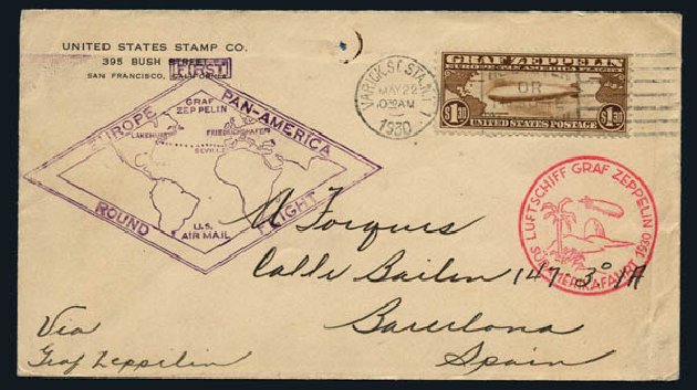 Prices of US Stamp Scott Catalogue C14 - 1930 US$1.30 Air Graf Zeppelin. Harmer-Schau Auction Galleries, Aug 2014, Sale 102, Lot 2161