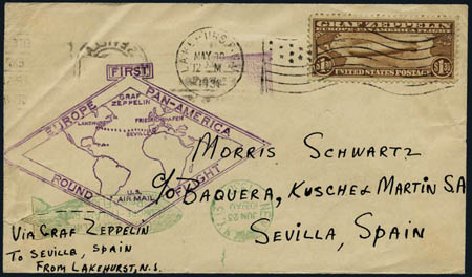 Costs of US Stamps Scott Cat. #C14 - US$1.30 1930 Air Graf Zeppelin. Harmer-Schau Auction Galleries, Oct 2011, Sale 91, Lot 341