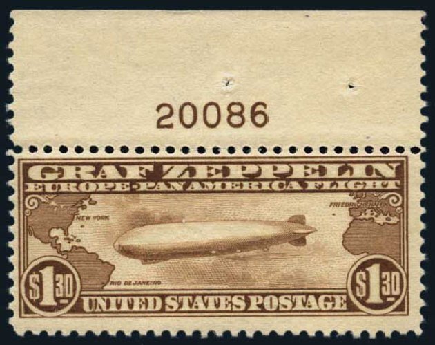 Costs of US Stamps Scott Catalog C14: 1930 US$1.30 Air Graf Zeppelin. Harmer-Schau Auction Galleries, Oct 2013, Sale 99, Lot 251