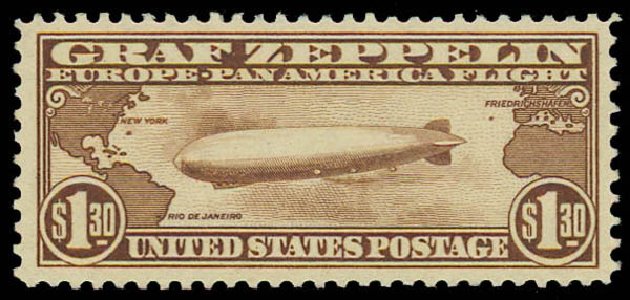US Stamp Prices Scott Cat. #C14: US$1.30 1930 Air Graf Zeppelin. Daniel Kelleher Auctions, Oct 2011, Sale 626, Lot 561