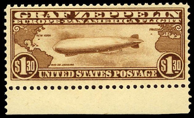US Stamp Prices Scott Cat. C14 - US$1.30 1930 Air Graf Zeppelin. Daniel Kelleher Auctions, Dec 2012, Sale 633, Lot 1071