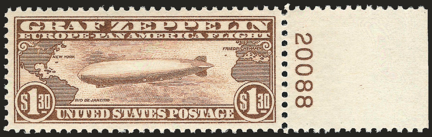 US Stamps Values Scott Catalog C14 - US$1.30 1930 Air Graf Zeppelin. Robert Siegel Auction Galleries, Dec 2008, Sale 967, Lot 5051