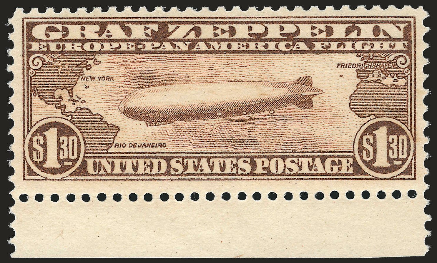 US Stamps Prices Scott Cat. #C14 - US$1.30 1930 Air Graf Zeppelin. Robert Siegel Auction Galleries, Dec 2009, Sale 982, Lot 6051