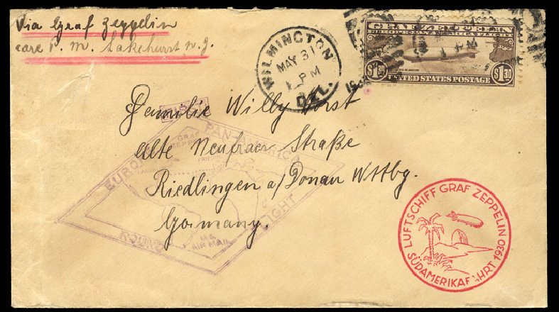 Costs of US Stamp Scott Catalog # C14: US$1.30 1930 Air Graf Zeppelin. Cherrystone Auctions, Apr 2010, Sale 201004, Lot 304